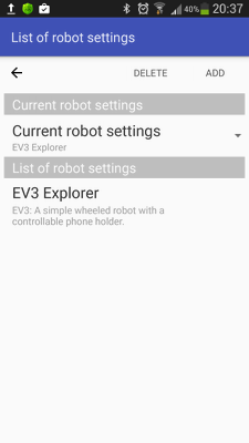 List of robot settings in RoboCam