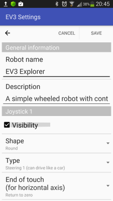 General robot information in the RoboCam settings