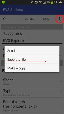 Exporting settings to a file in RoboCam