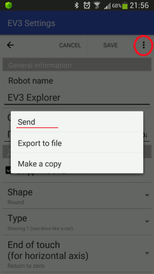 Sending robot settings from the RoboCam app