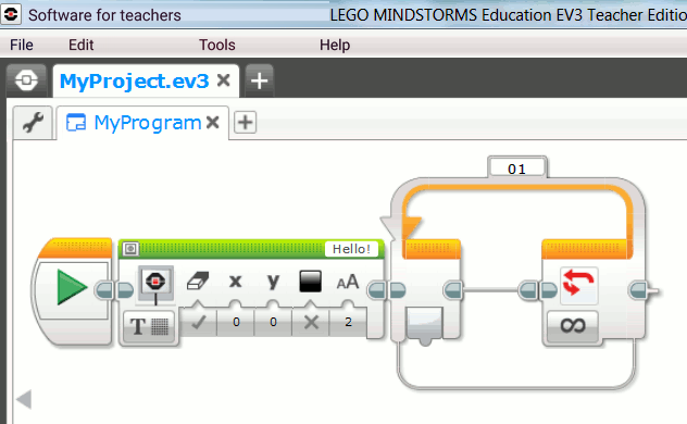 An EV3 program with an endless loop for testing RoboCam
