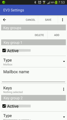 The settings of the "Mailbox" key group in RoboCam