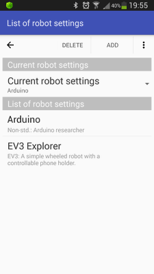 The list of RoboCam robot settings