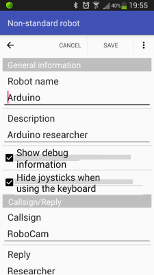 Arduino robot settings in RoboCam