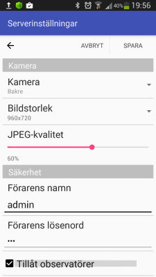 RoboCams serverinställningar