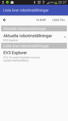 Lista över robotinställningar i RoboCam