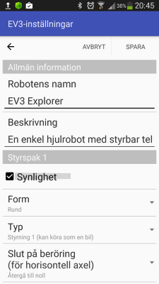 Allmän robotinformation i RoboCams inställningar