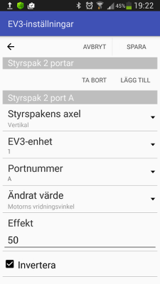 Styrspakens portinställningar i RoboCam