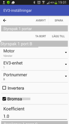 Styrspakens portinställningar i RoboCam
