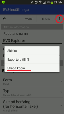 Skapa en kopia av robotinställningar i RoboCam