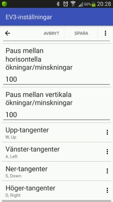 Inställningarna "Paus mellan horisontella ökningar/minskningar" och "Paus mellan vertikala ökningar/minskningar" i RoboCam