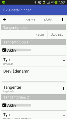 Inställningarna för tangentgruppen "Brevlåda" i RoboCam