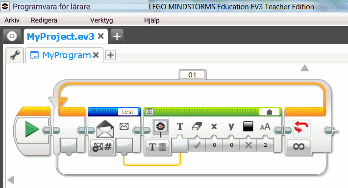 Ett EV3-program som läser tangentkoderna som skickas från RoboCam