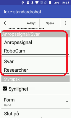 Ange anropssignal och svar för roboten