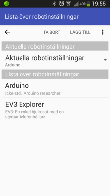 Listan över RoboCams robotinställningar
