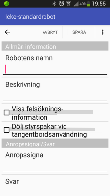 Tomma inställningar för icke-standardrobot i RoboCam