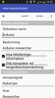 Arduino-robotens inställningar i RoboCam